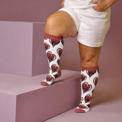 Plusock Plus Size Punk Skull Heart Compression Socks - White(1 Pair) - 4XL - image 1