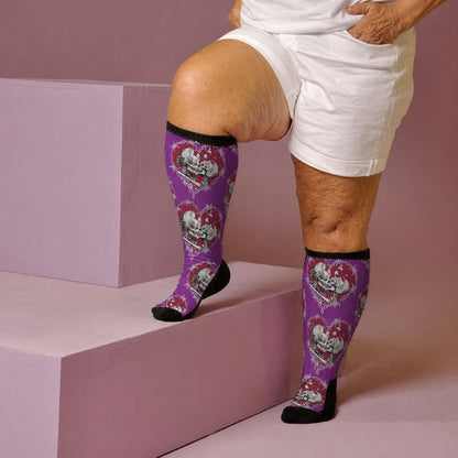 Plusock Plus Size Punk Skull Heart Compression Socks - Purple(1 Pair) - 4XL - image 2