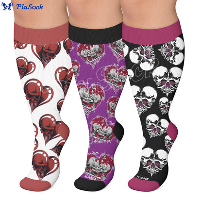 Plusock Plus Size Punk Skull Heart Compression Socks - image 0
