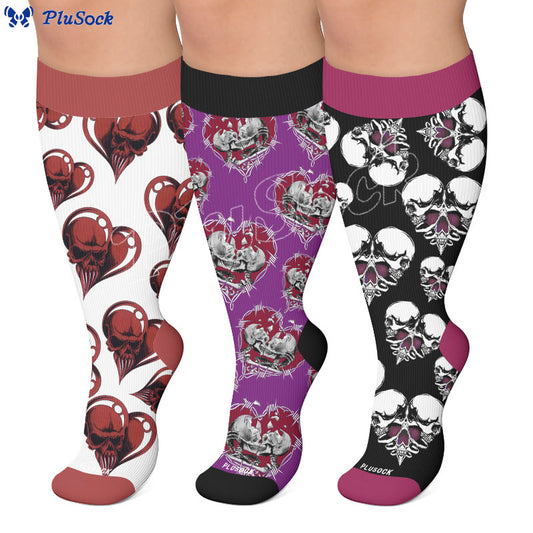 Plusock Plus Size Punk Skull Heart Compression Socks - image 0