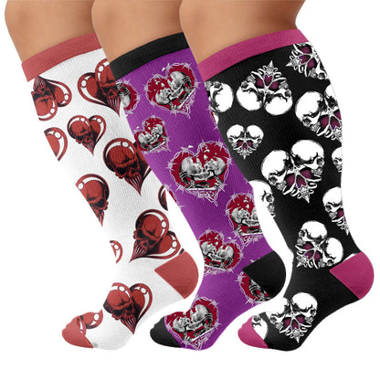 Plusock Plus Size Punk Skull Heart Compression Socks - Multicolor(3 Pairs) - 4XL - image 4