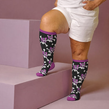 Plusock Plus Size Lace Up Skull Compression Socks - Purple(1 Pair) - 4XL - image 1