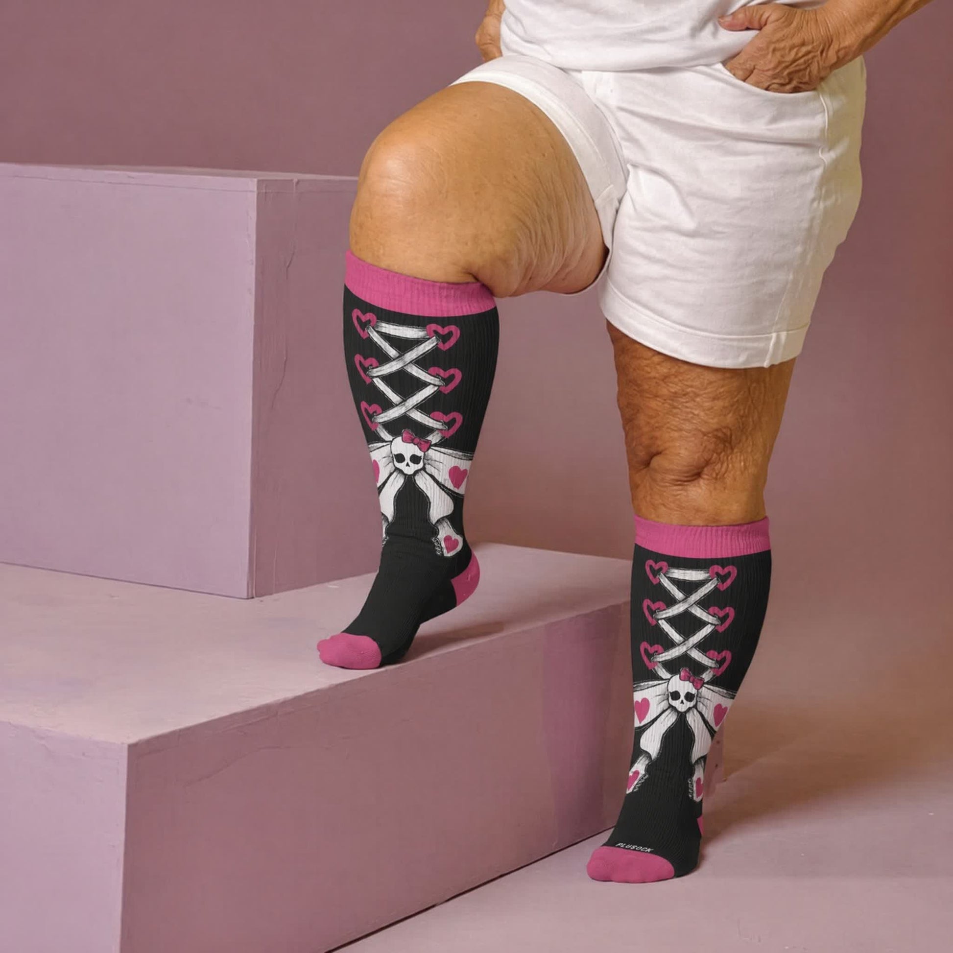 Plusock Plus Size Lace Up Skull Compression Socks - Red(1 Pair) - 4XL - image 2