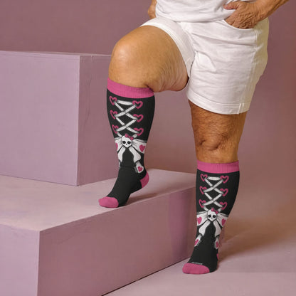 Plusock Plus Size Lace Up Skull Compression Socks - Red(1 Pair) - 4XL - image 2