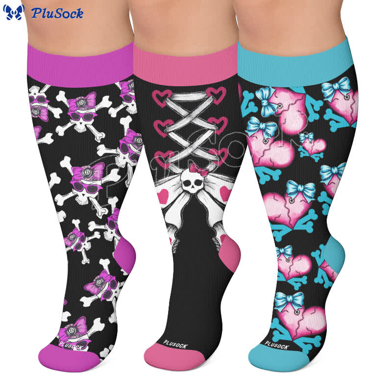 Plusock Plus Size Lace Up Skull Compression Socks - image 0