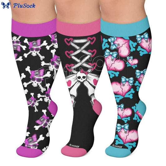 Plusock Plus Size Lace Up Skull Compression Socks - image 0