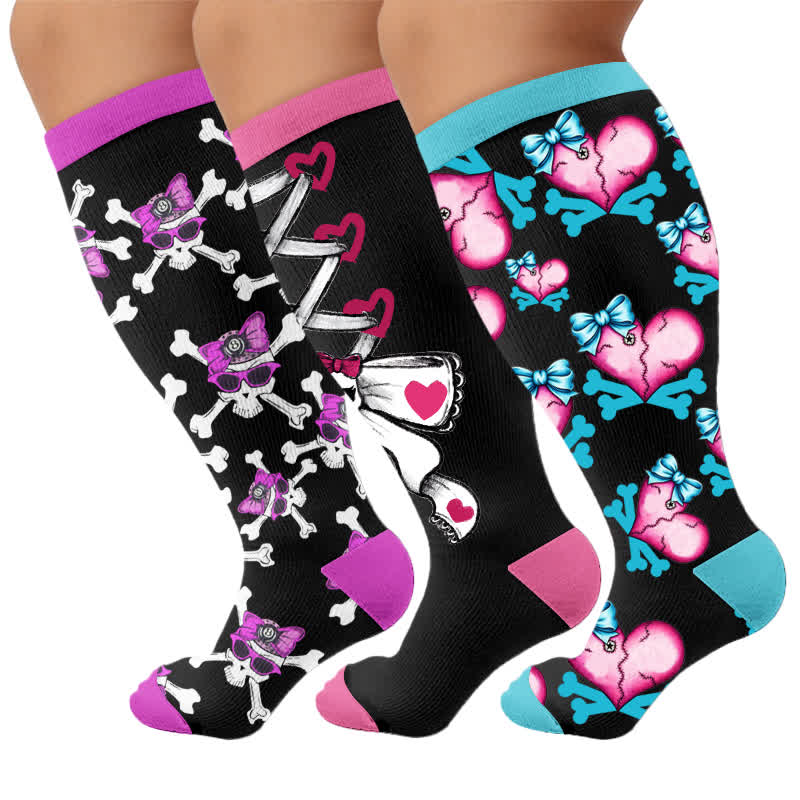 Plusock Plus Size Lace Up Skull Compression Socks - Multicolor(3 Pairs) - 4XL - image 4