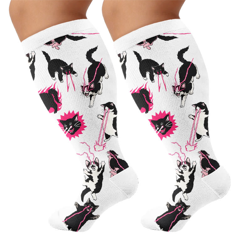 Plusock Plus Size Kawaii Black Cat Compression Socks - image 8