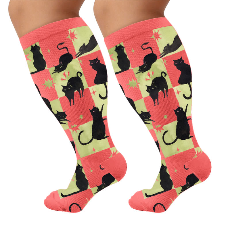 Plusock Plus Size Kawaii Black Cat Compression Socks - image 9