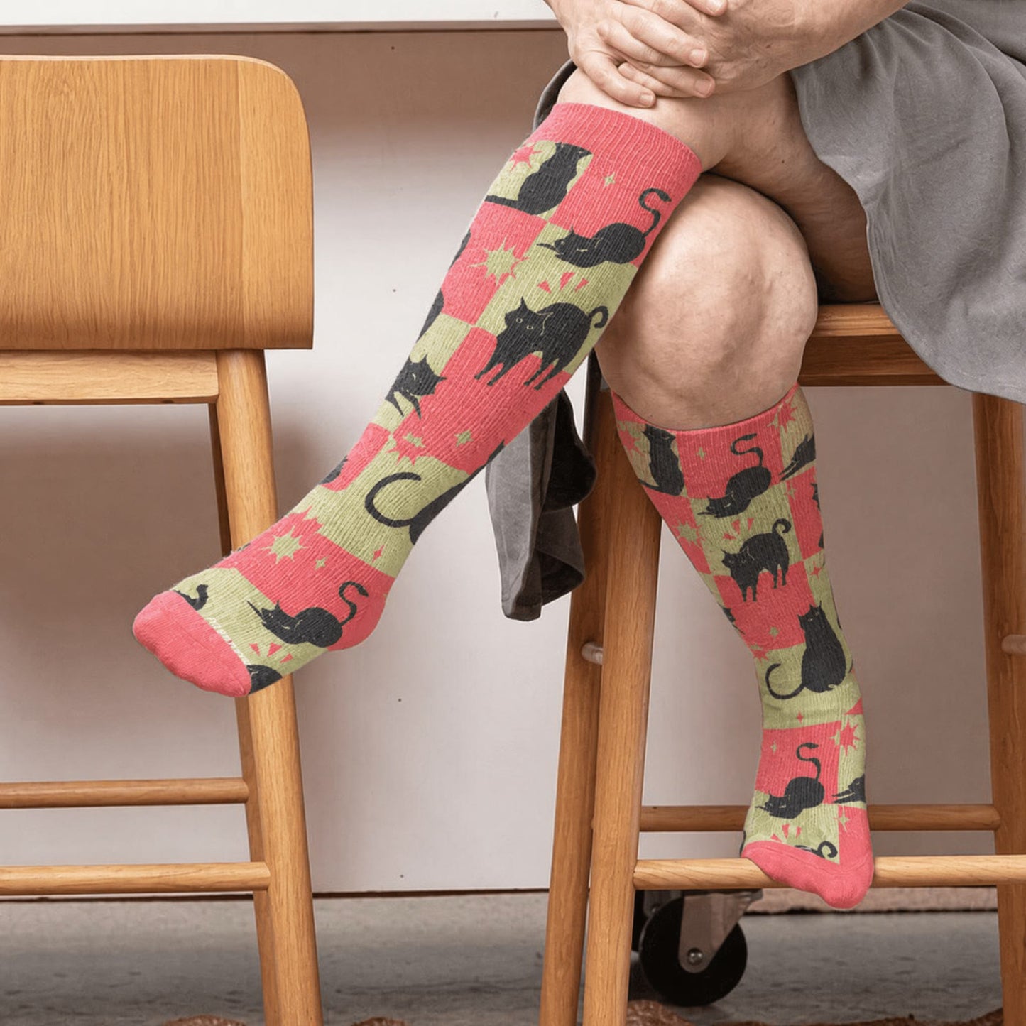 Plusock Plus Size Kawaii Black Cat Compression Socks - Orange(1 Pair) - 4XL - image 2