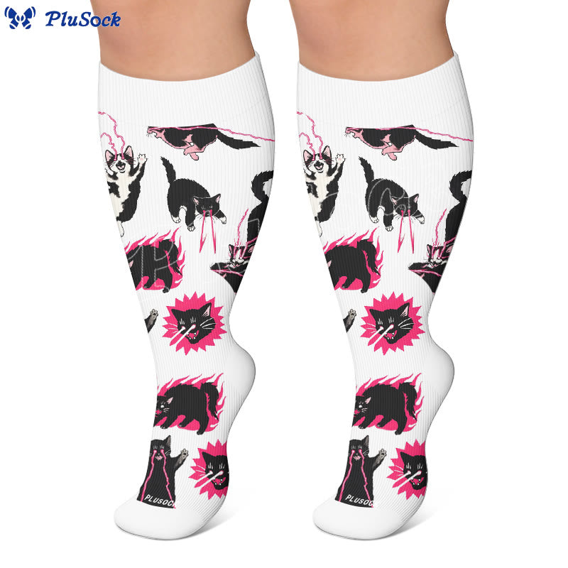 Plusock Plus Size Kawaii Black Cat Compression Socks - image 5