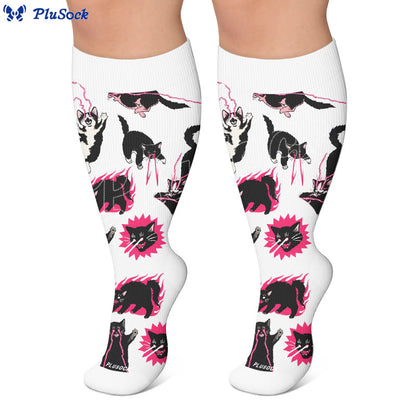 Plusock Plus Size Kawaii Black Cat Compression Socks - image 5