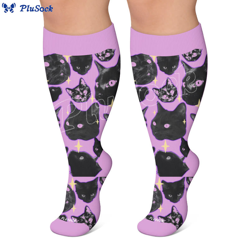 Plusock Plus Size Kawaii Black Cat Compression Socks - image 7