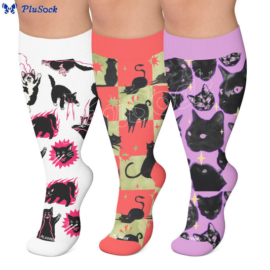 Plusock Plus Size Kawaii Black Cat Compression Socks - image 0