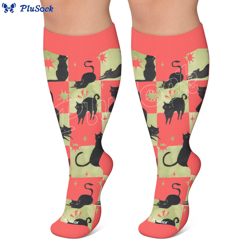 Plusock Plus Size Kawaii Black Cat Compression Socks - image 6