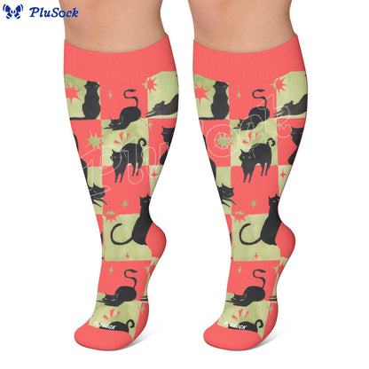Plusock Plus Size Kawaii Black Cat Compression Socks - image 6