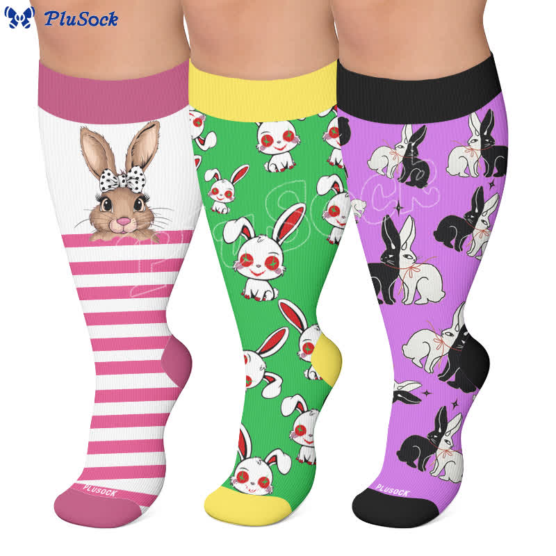 Plusock Plus Size Bunny Stripe Compression Socks - image 0