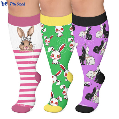 Plusock Plus Size Bunny Stripe Compression Socks - image 0
