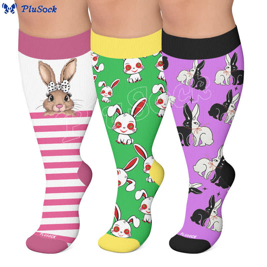 Plusock Plus Size Bunny Stripe Compression Socks - image 0