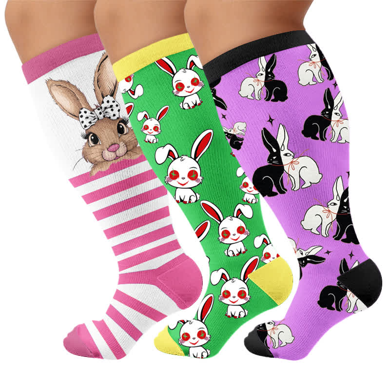 Plusock Plus Size Bunny Stripe Compression Socks - Multicolor(3 Pairs) - 4XL - image 4