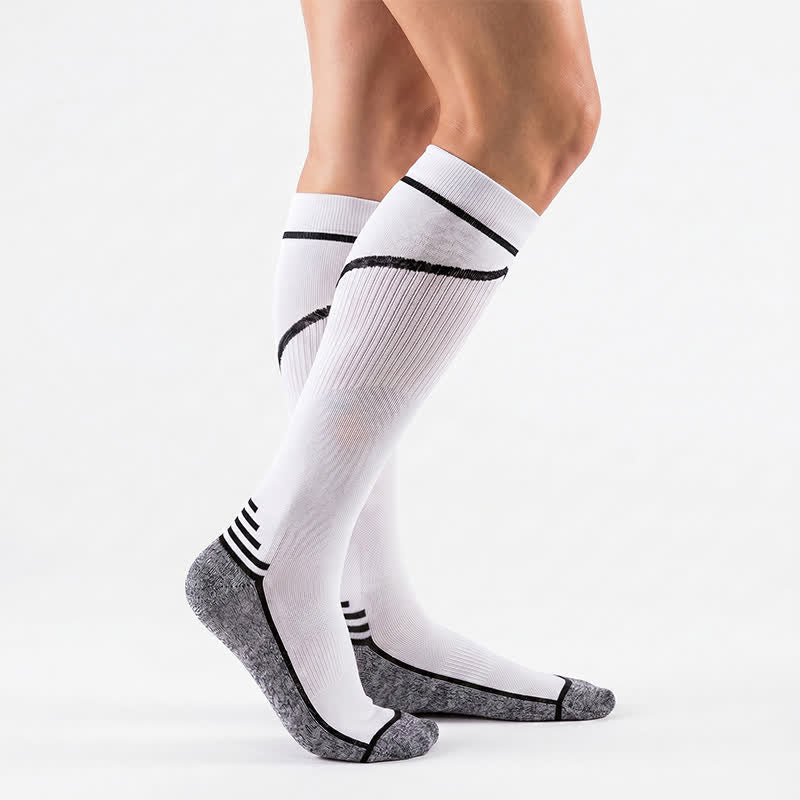 Plusock Contrast Stripe Compression Socks(4 Pairs) - White - S/M - image 1