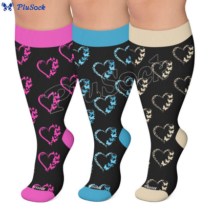 Plusock Plus Size Colorblock Heart Compression Socks - image 0