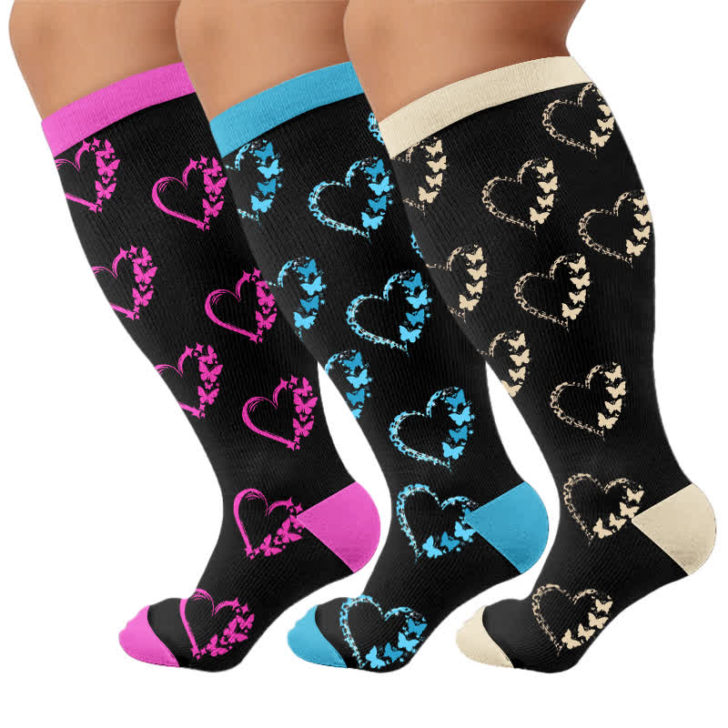 Plusock Plus Size Colorblock Heart Compression Socks - Multicolor(3 Pairs) - 4XL - image 4