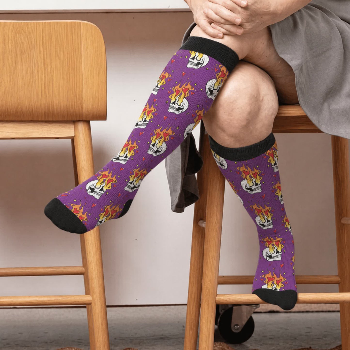 Plusock Plus Size Devil Skull Heart Compression Socks - Purple(1 Pair) - 4XL - image 2