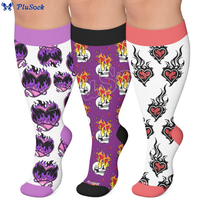 Plusock Plus Size Devil Skull Heart Compression Socks - image 0