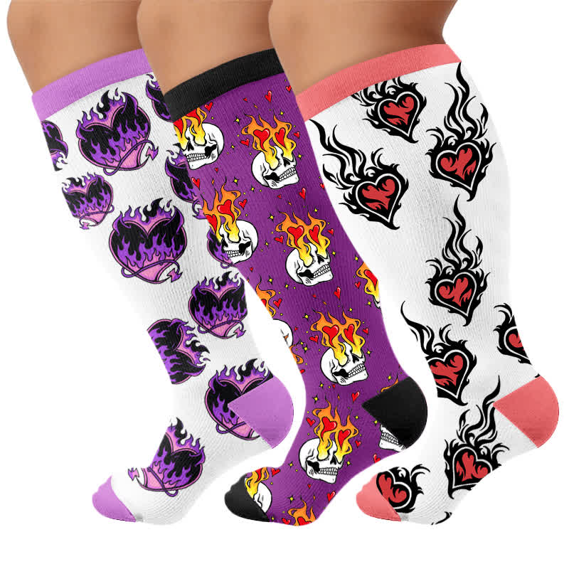 Plusock Plus Size Devil Skull Heart Compression Socks - Multicolor(3 Pairs) - 4XL - image 4
