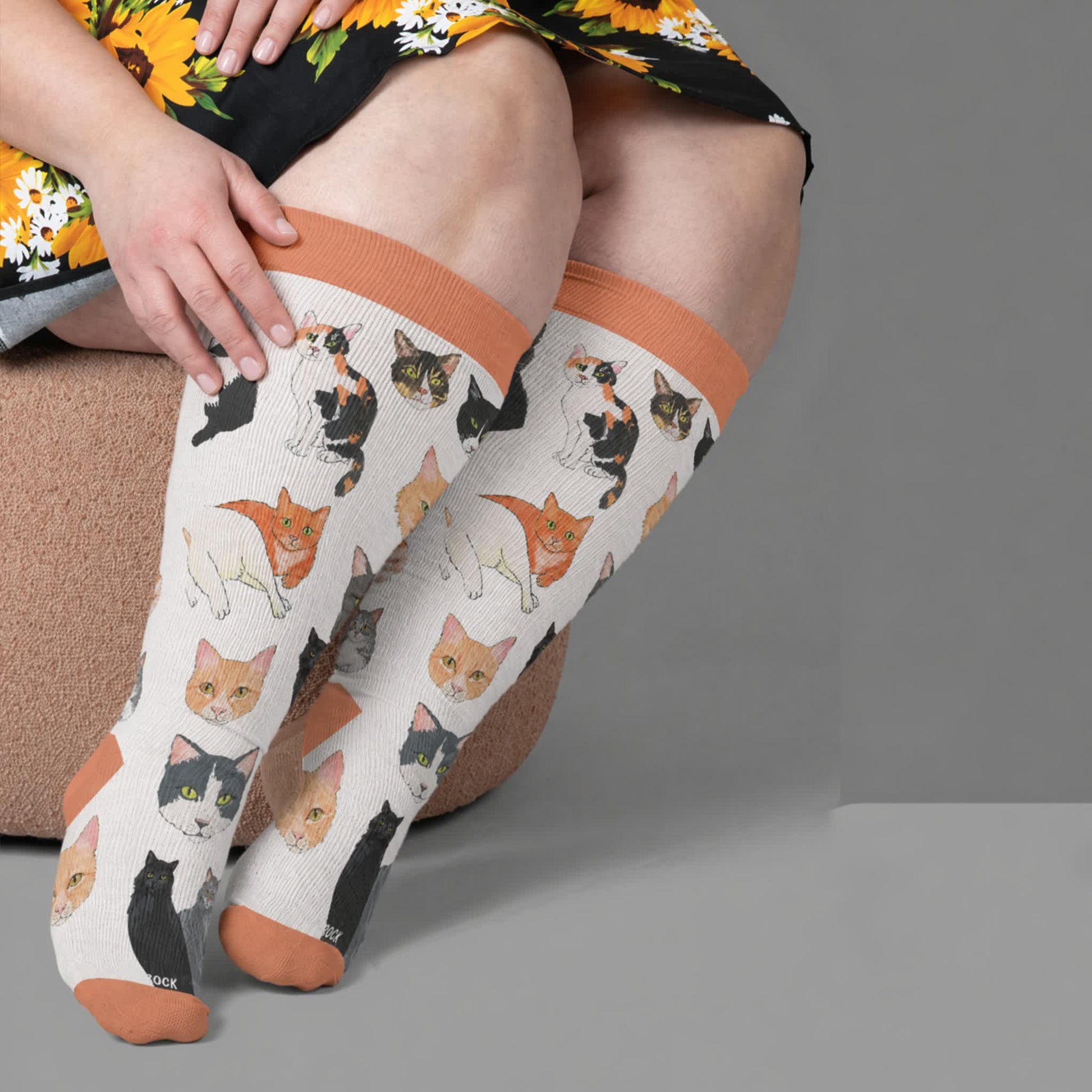 Plusock Plus Size Colorful Cat Face Compression Socks - Orange(1 Pair) - 4XL - image 3