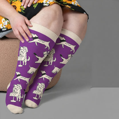 Plusock Plus Size Colorful Cat Face Compression Socks - Purple(1 Pair) - 4XL - image 2