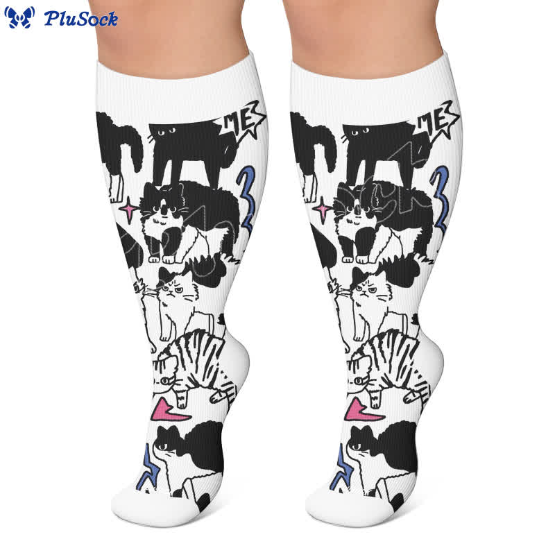 Plusock Plus Size Colorful Cat Face Compression Socks - image 5
