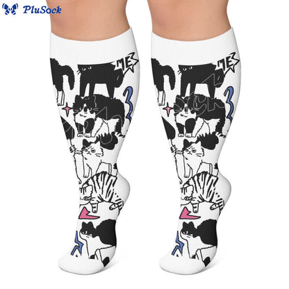 Plusock Plus Size Colorful Cat Face Compression Socks - image 5