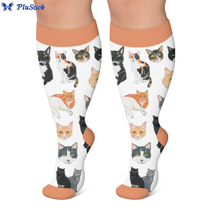 Plusock Plus Size Colorful Cat Face Compression Socks - image 7