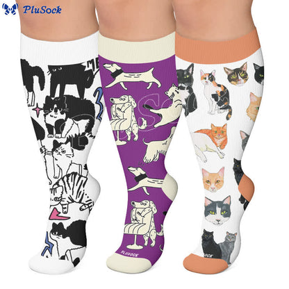 Plusock Plus Size Colorful Cat Face Compression Socks - image 0