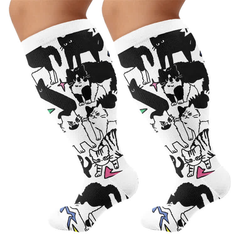 Plusock Plus Size Colorful Cat Face Compression Socks - image 8