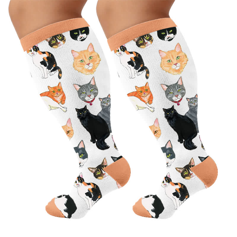 Plusock Plus Size Colorful Cat Face Compression Socks - image 10