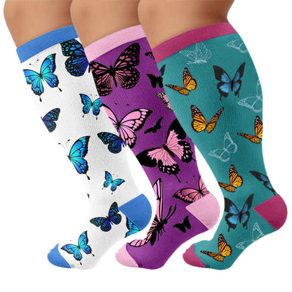 Plusock Plus Size Allover Butterfly Compression Socks - Multicolor(3 Pairs) - 4XL - image 4