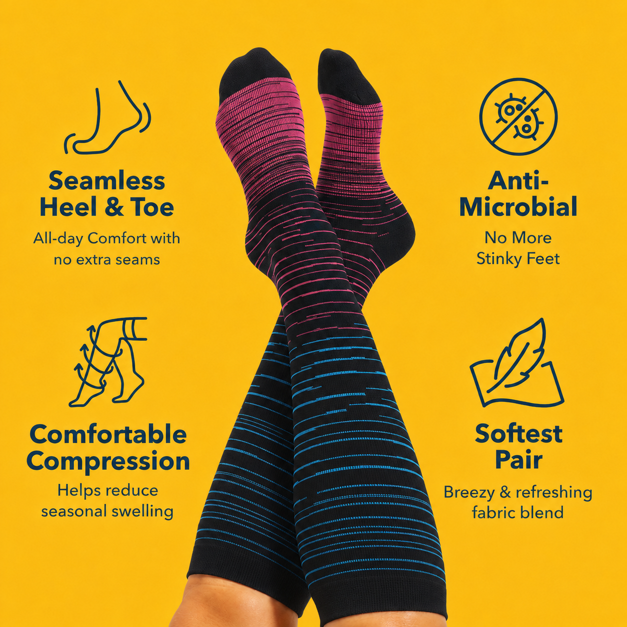 Plusock Plus Size Rose Stripe Bamboo Compression Socks - image 2