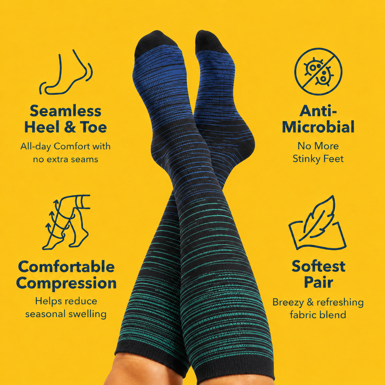 Plusock Plus Size Blue Stripe Bamboo Compression Socks - image 2