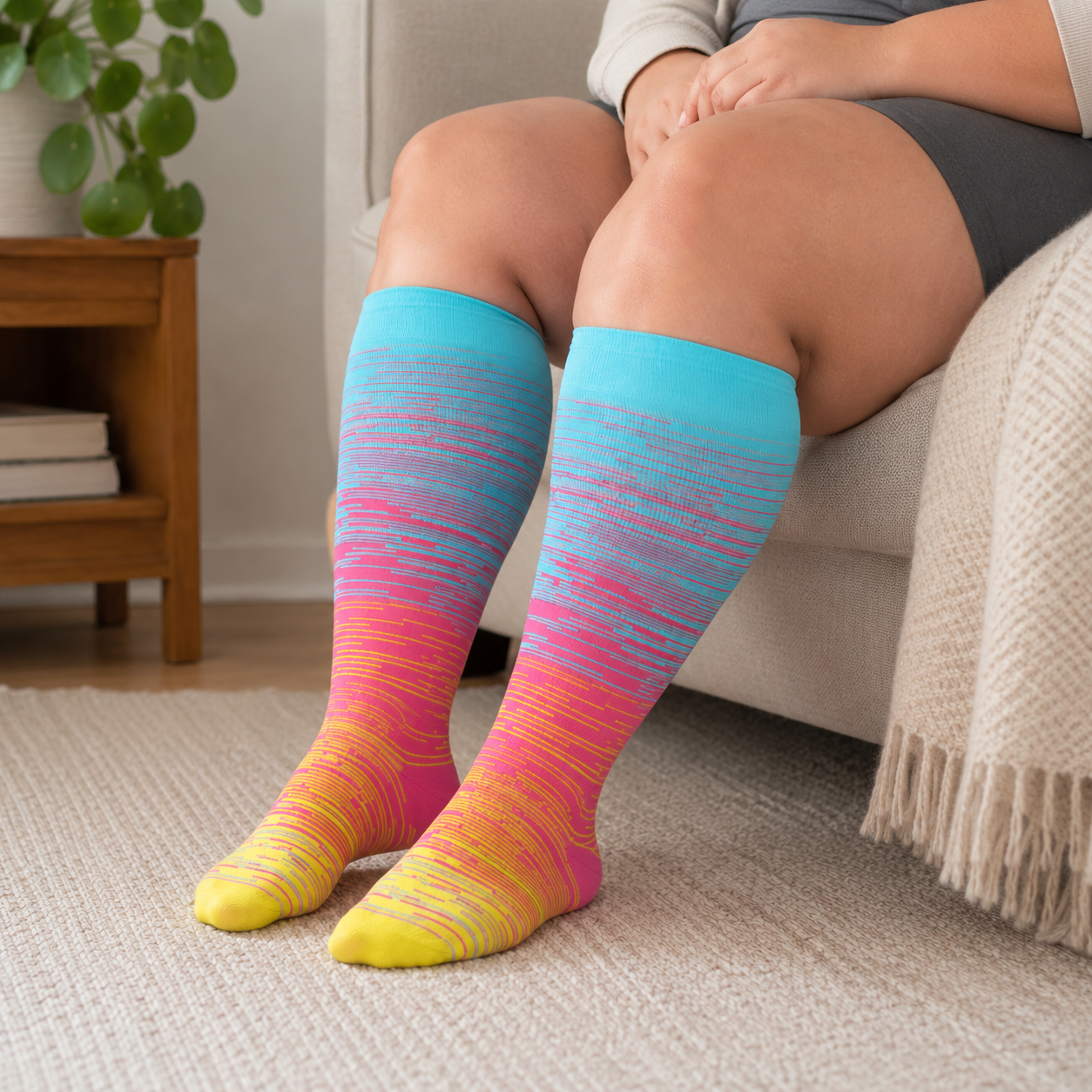 Plusock Plus Size Pink Stripe Bamboo Compression Socks - image 5