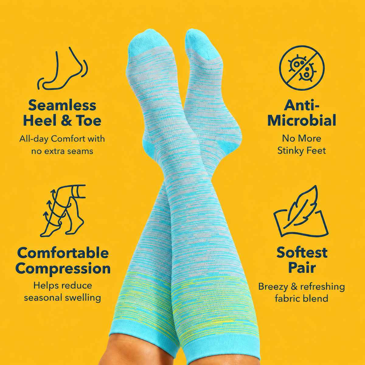 Plusock Plus Size Yellow Stripe Bamboo Compression Socks - image 2