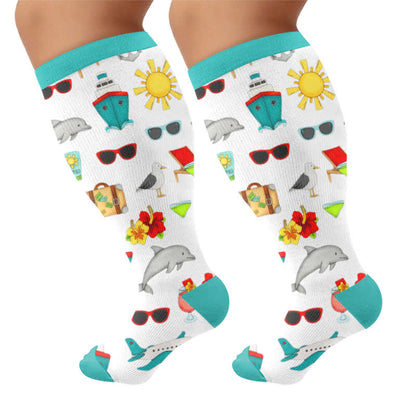 Plusock Plus Size Funny Pattern Compression Socks - Green(1 Pair) - 4XL - image 9