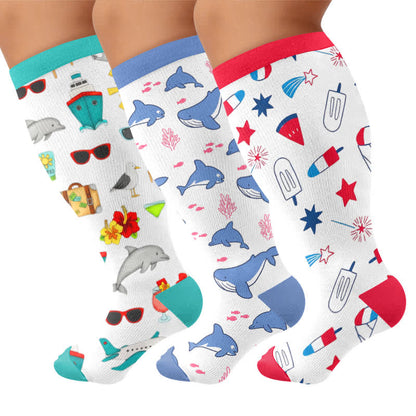 Plusock Plus Size Funny Pattern Compression Socks - Multicolor(3 Pairs) - 4XL - image 4