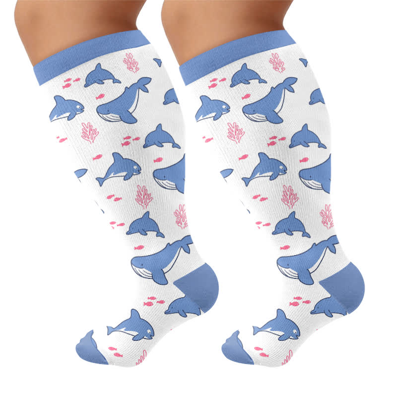 Plusock Plus Size Funny Pattern Compression Socks - Blue(1 Pair) - 4XL - image 8