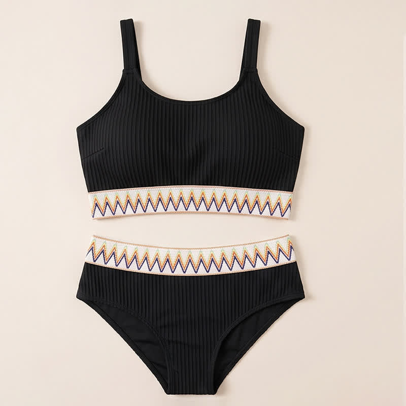 Plusock Curvy High Waist Ribbed Bikini Set - Black - 4XL - image 6
