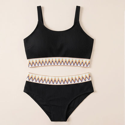 Plusock Curvy High Waist Ribbed Bikini Set - Black - 4XL - image 6