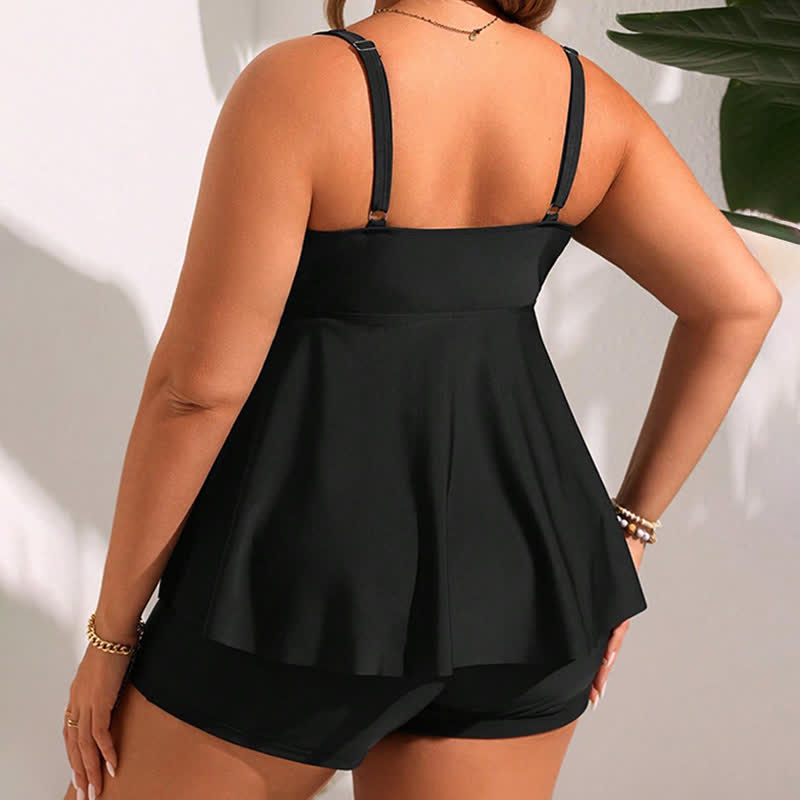 Plusock Black Ruched Skirted Two-Piece Swim Dress - image 1