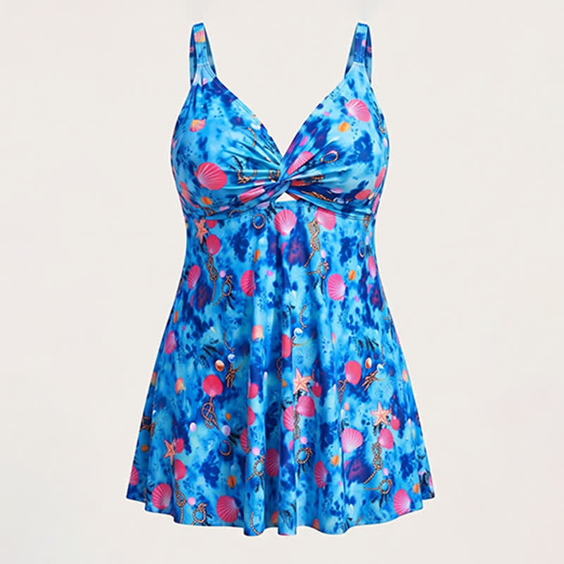 Plusock Flower Seashell Print Twist Front Two-Piece Swim Dress - image 17